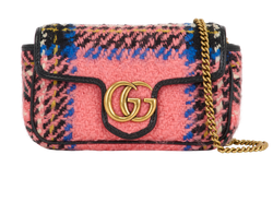 Tweed Mini Marmont, Fabric/Leather, Pink/Blue, 476433, DB/S, 3*